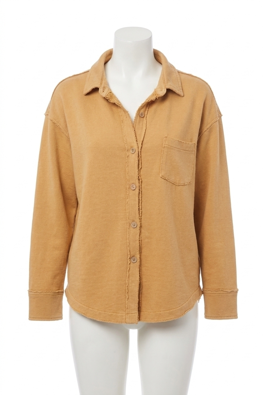NEW HABITAT wash terry anywhere shacket in honey